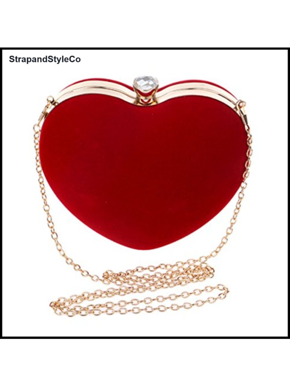 Heart Shaped Velvet Clutch Evening Bag with Detachable Chain